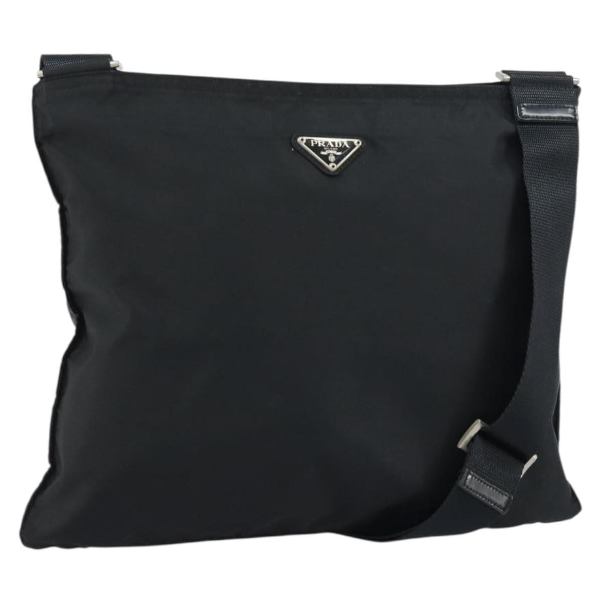 Prada Flat Messenger Bag Tessuto, BLACK, NYLON, Shoulder bag