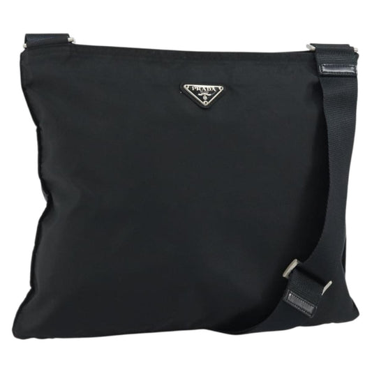 Prada Flat Messenger Bag Tessuto, BLACK, NYLON, Shoulder bag