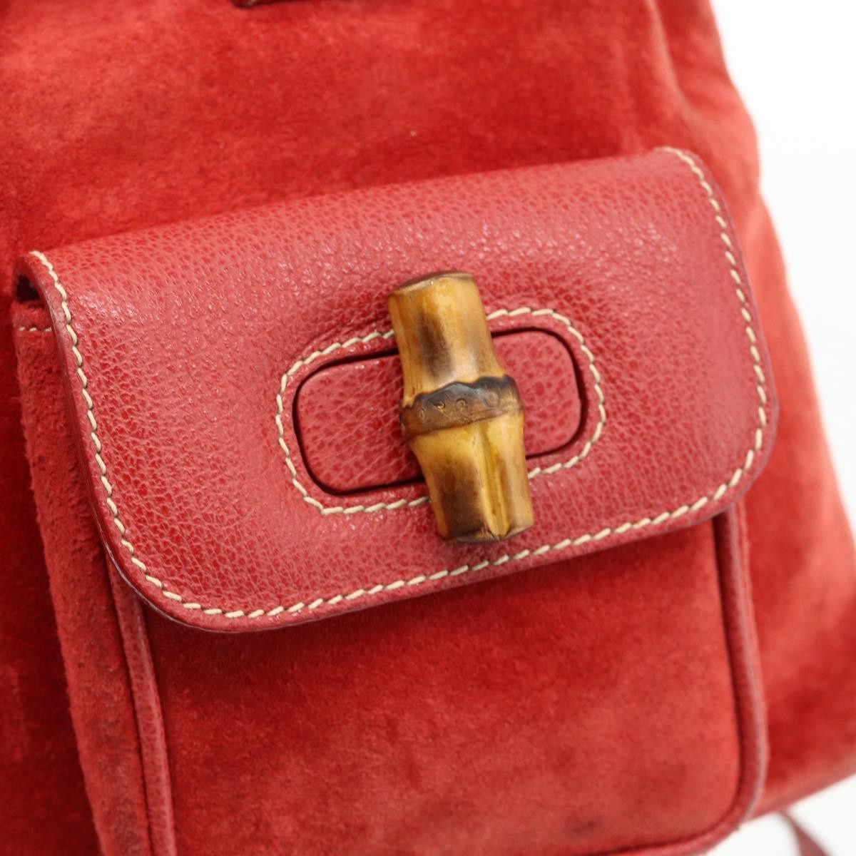 Gucci Gucci bamboo backpack daim, Red, Suede, Backpack