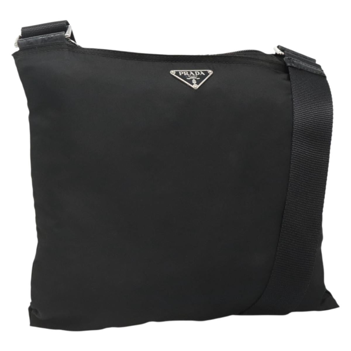 Prada Flat Messenger Bag Tessuto, BLACK, NYLON, Shoulder bag