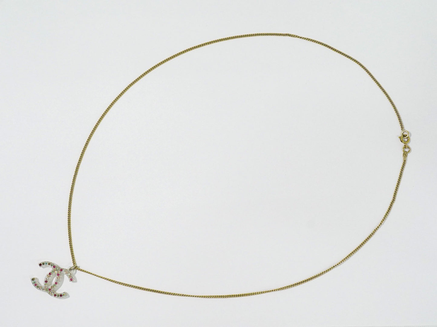 Chanel Rainbow CC Pendant Necklace Metal and Crystals, GOLD, GOLD_PLATED, Necklace