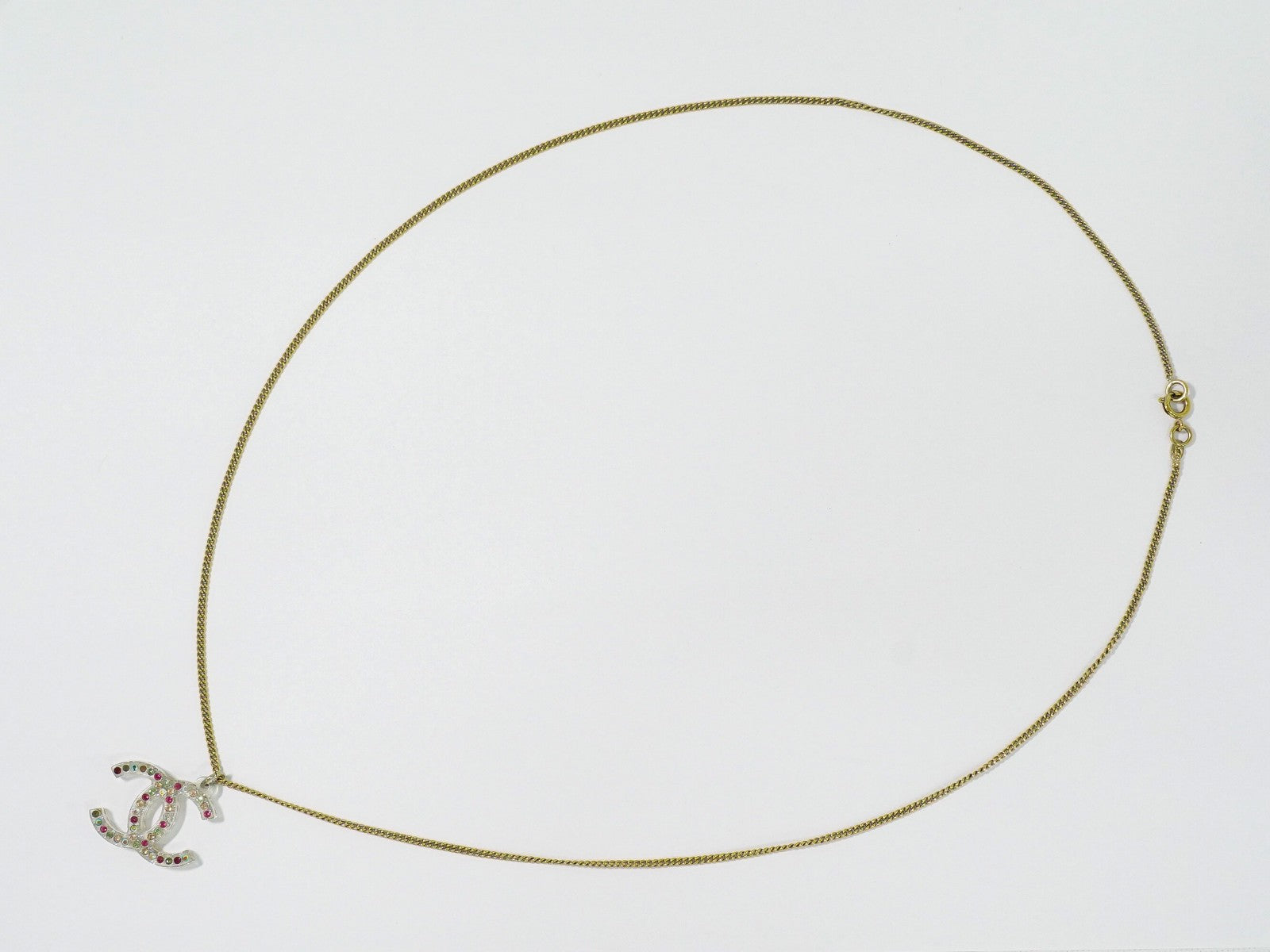 Chanel Rainbow CC Pendant Necklace Metal and Crystals, GOLD, GOLD_PLATED, Necklace