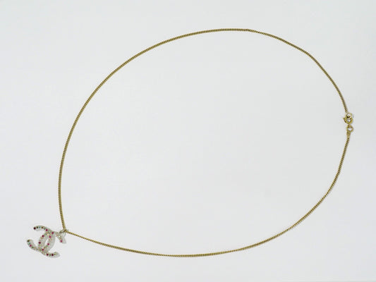 Chanel Rainbow CC Pendant Necklace Metal and Crystals, GOLD, GOLD_PLATED, Necklace