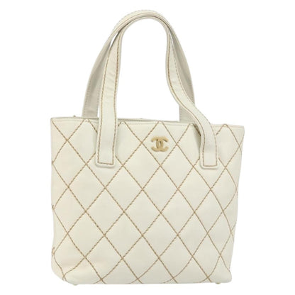 Chanel Surpique Tote Quilted Leather, WHITE, LEATHER, Tote bag