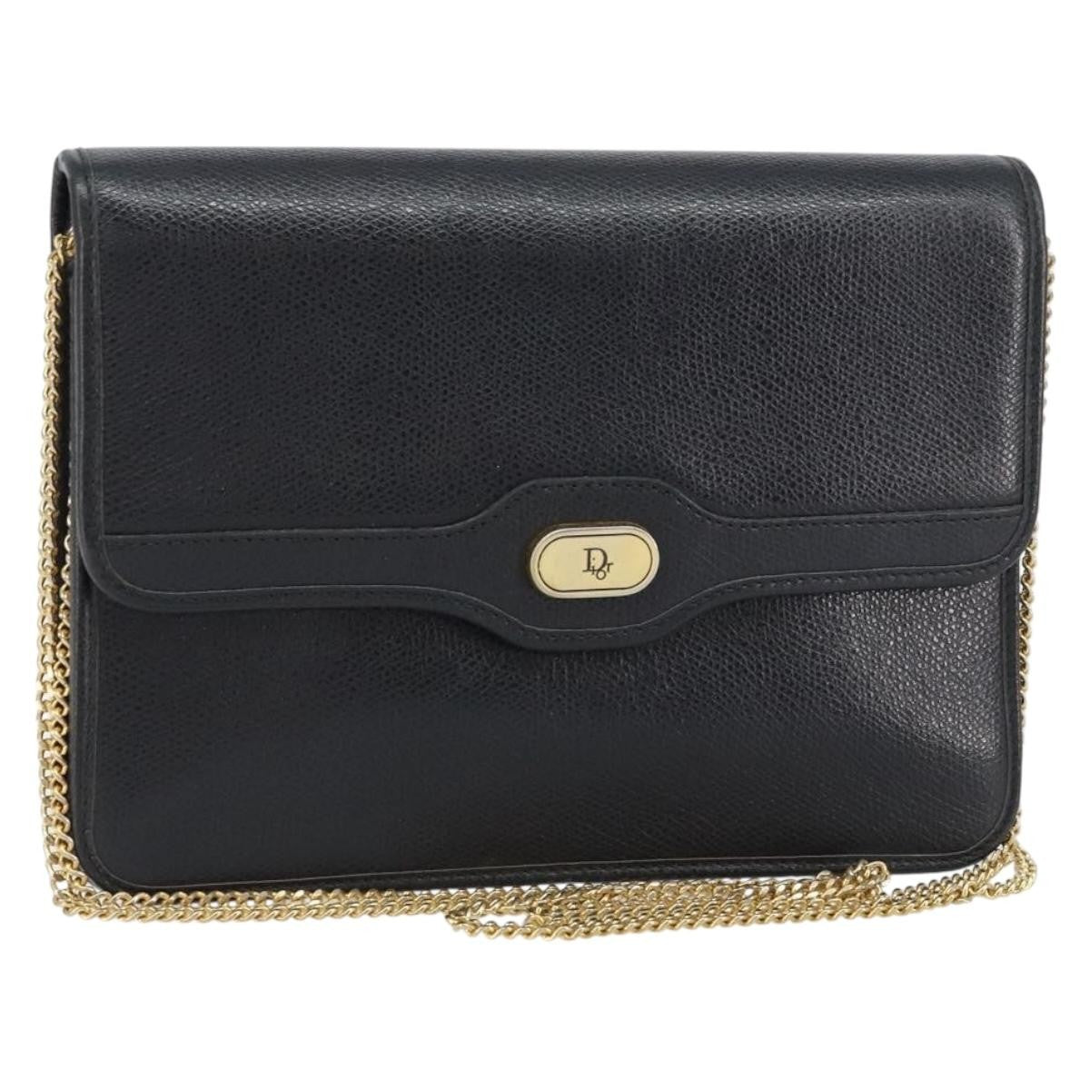 Christian Dior Vintage CD Chain Flap Shoulder Bag Leather, BLACK, LEATHER, Shoulder bag