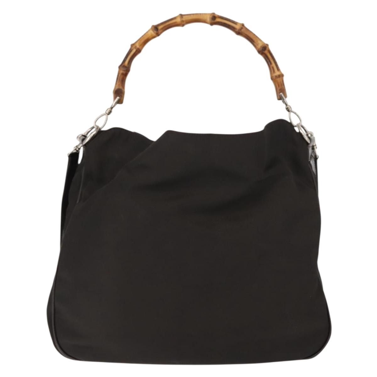 Gucci Vintage Bamboo Shoulder Bag Nylon, Brown, Nylon, Shoulder Bag