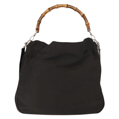 Gucci Vintage Bamboo Shoulder Bag Nylon, Brown, Nylon, Shoulder Bag