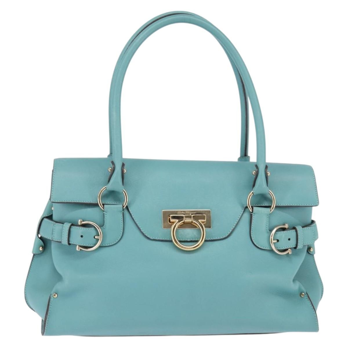 Salvatore Ferragamo Virna Satchel Leather, BLUE, LEATHER, Handbag