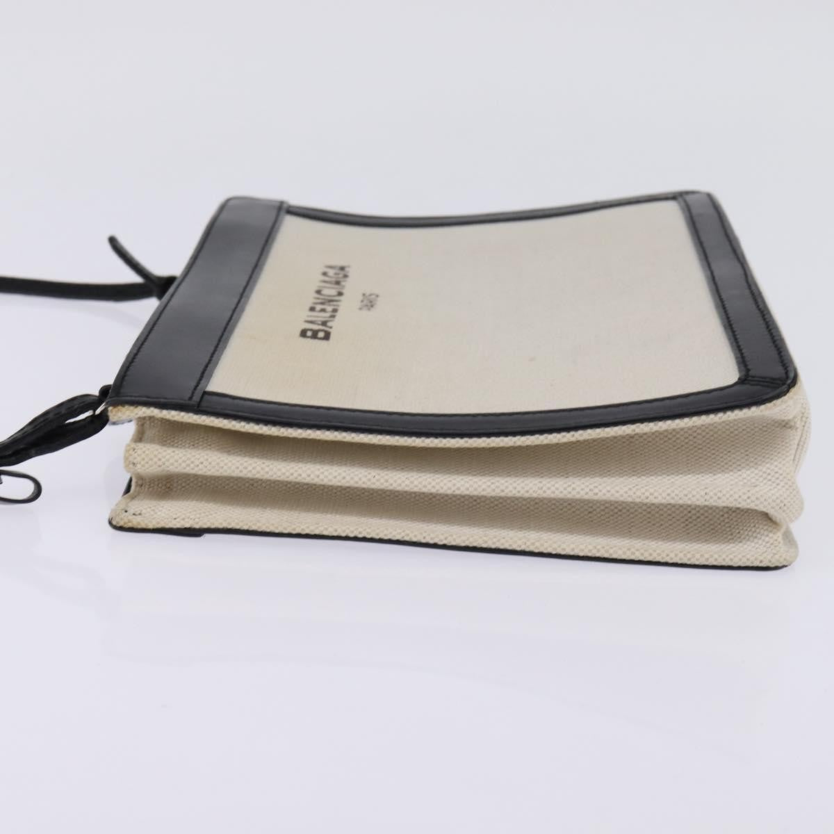 Balenciaga Navy Pochette Canvas and Leather, WHITE, CANVAS, Clutche & pouche