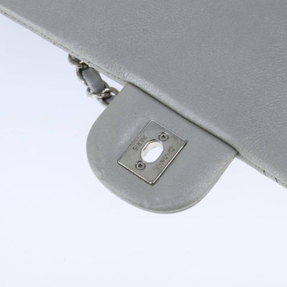 Chanel Vintage Classic Single Flap Bag Stitched Calfskin, GRAY, LEATHER, Shoulder bag