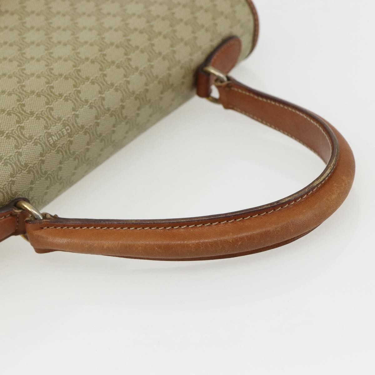 Celine Vintage Macadam Handbag Canvas and Leather, BEIGE, CANVAS, Handbag