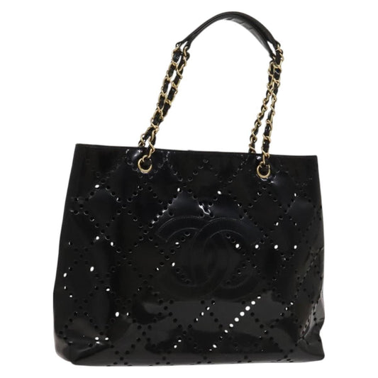 Chanel CC Chain Tote Perforated Patent, BLACK, PATENT_LEATHER, Tote bag