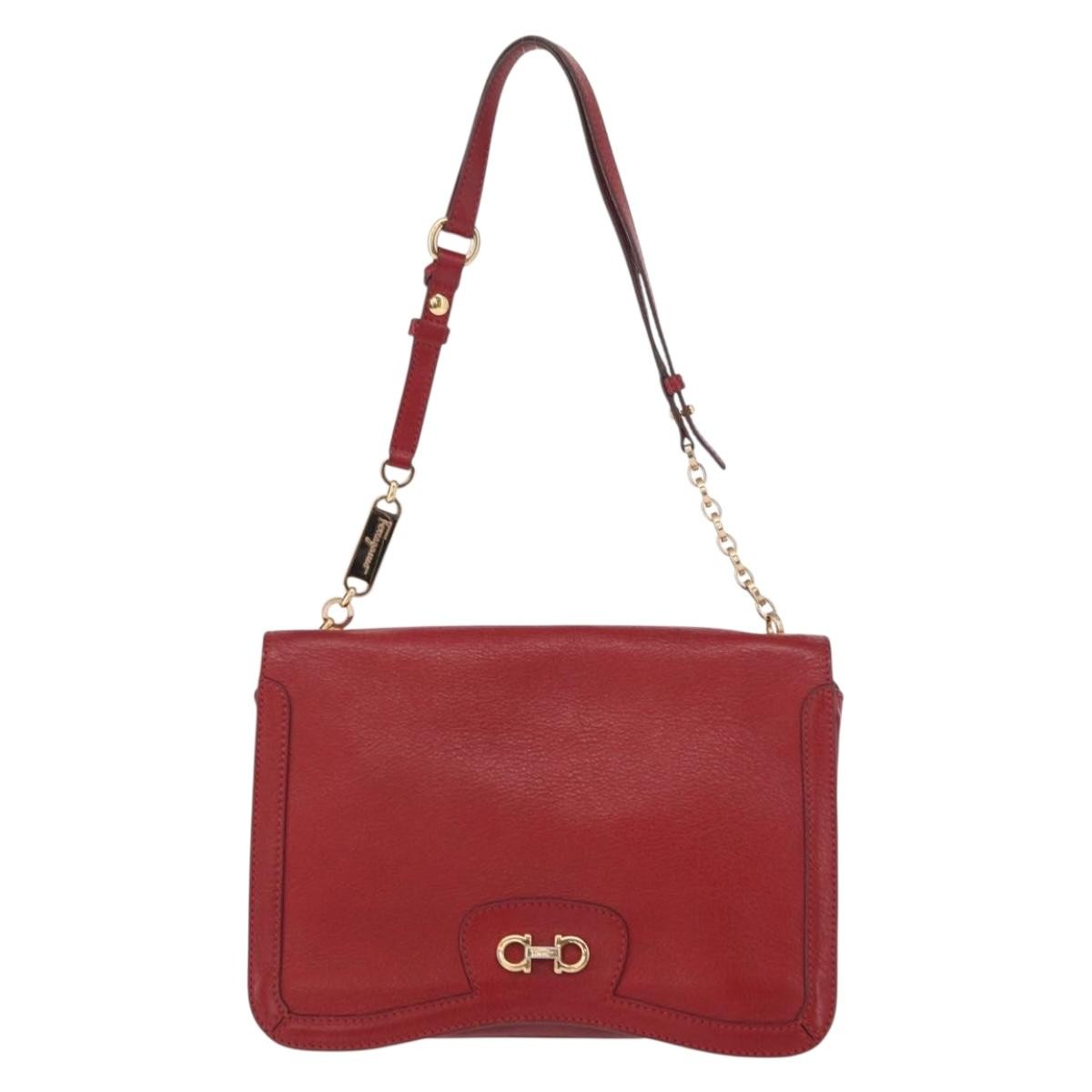 Salvatore Ferragamo Gancini Shoulder Bag Leather, RED, LEATHER, Shoulder bag