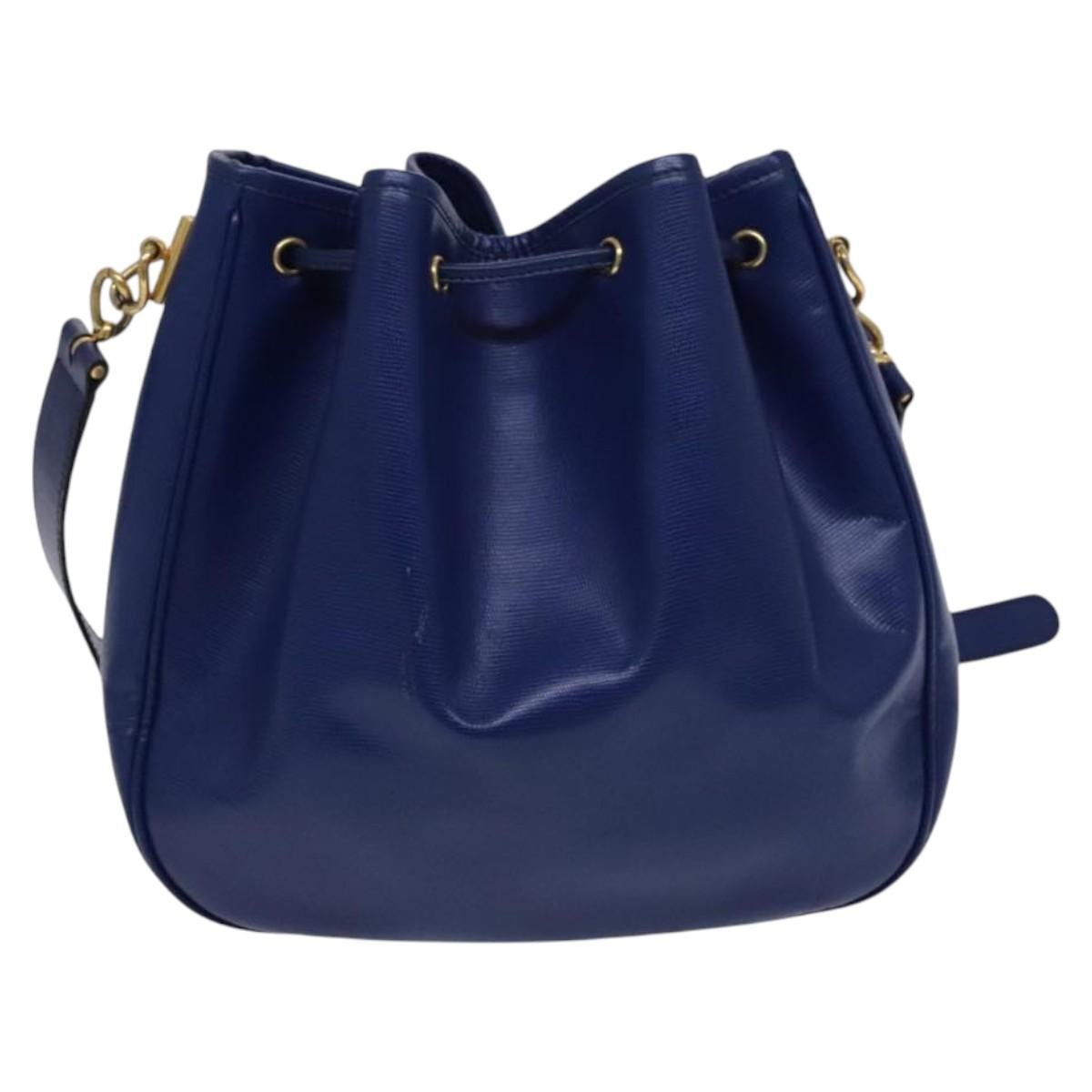 Celine Circle logo Leather, BLUE, LEATHER, Shoulder bag