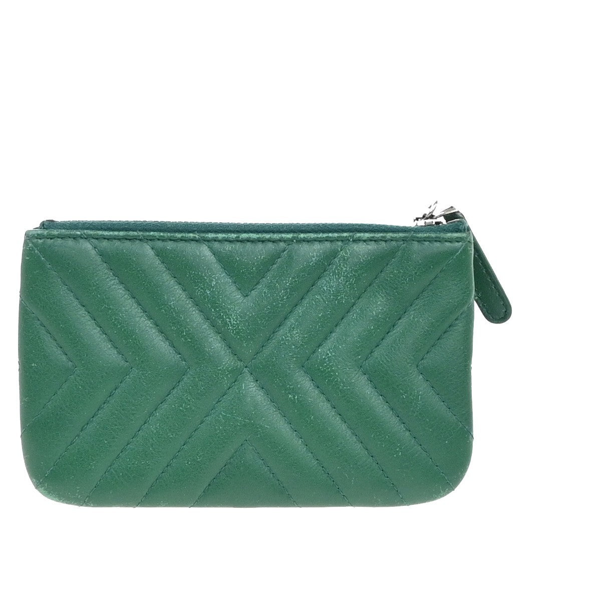 Chanel Card Case Leather, GREEN, LEATHER, Clutche & pouche