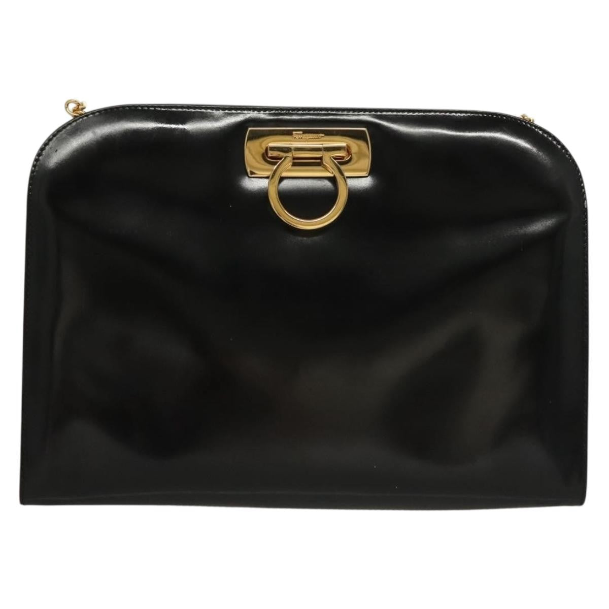 Salvatore Ferragamo Vintage Gancini Chain Shoulder Bag Patent Leather, BLACK, PATENT_LEATHER, Shoulder bag