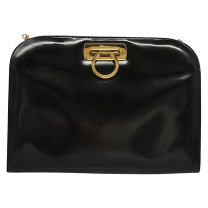 Salvatore Ferragamo Vintage Gancini Chain Shoulder Bag Patent Leather, BLACK, PATENT_LEATHER, Shoulder bag