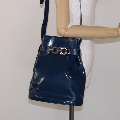 Salvatore Ferragamo Vintage Gancini Bucket Bag Patent leather, BLUE, PATENT_LEATHER, Shoulder bag