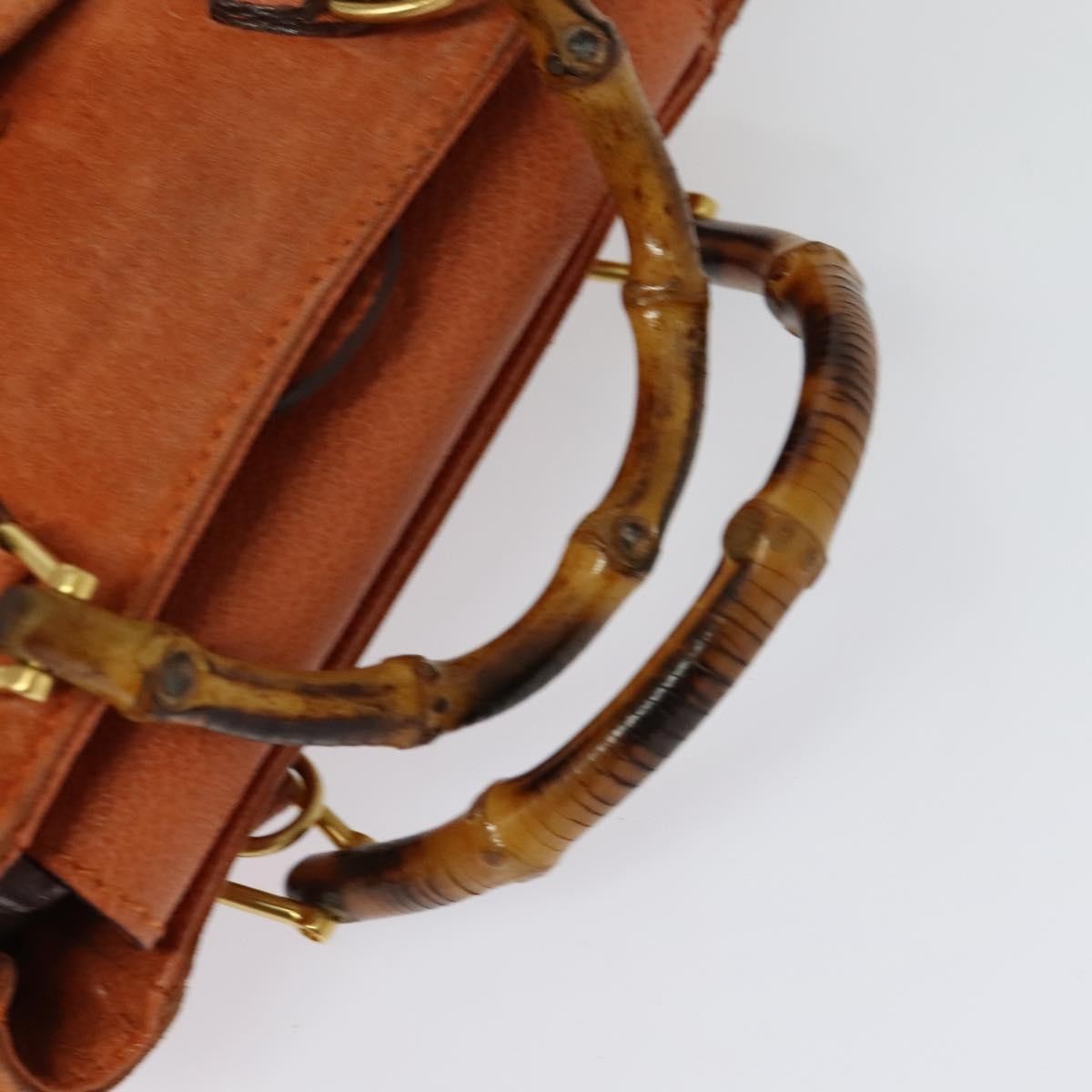 Gucci Vintage Bamboo Front Pocket Tote Suede, ORANGE, SUEDE, Tote bag