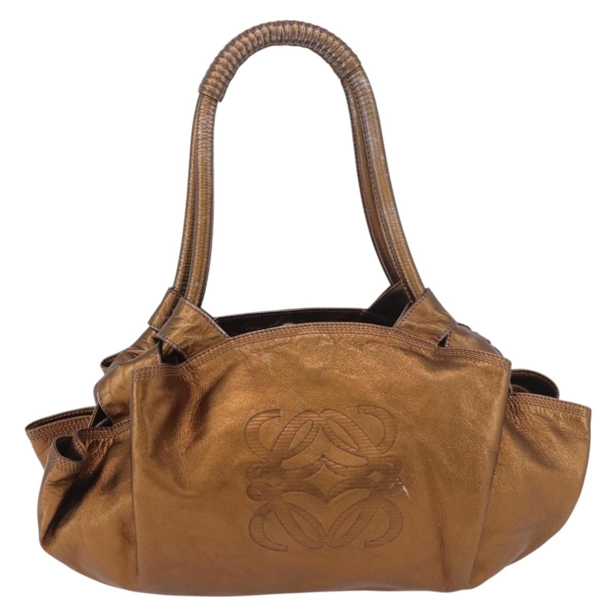 Loewe Anagram Logo Nappa Aire Hand Bag Leather, Gold, Leather, Handbag