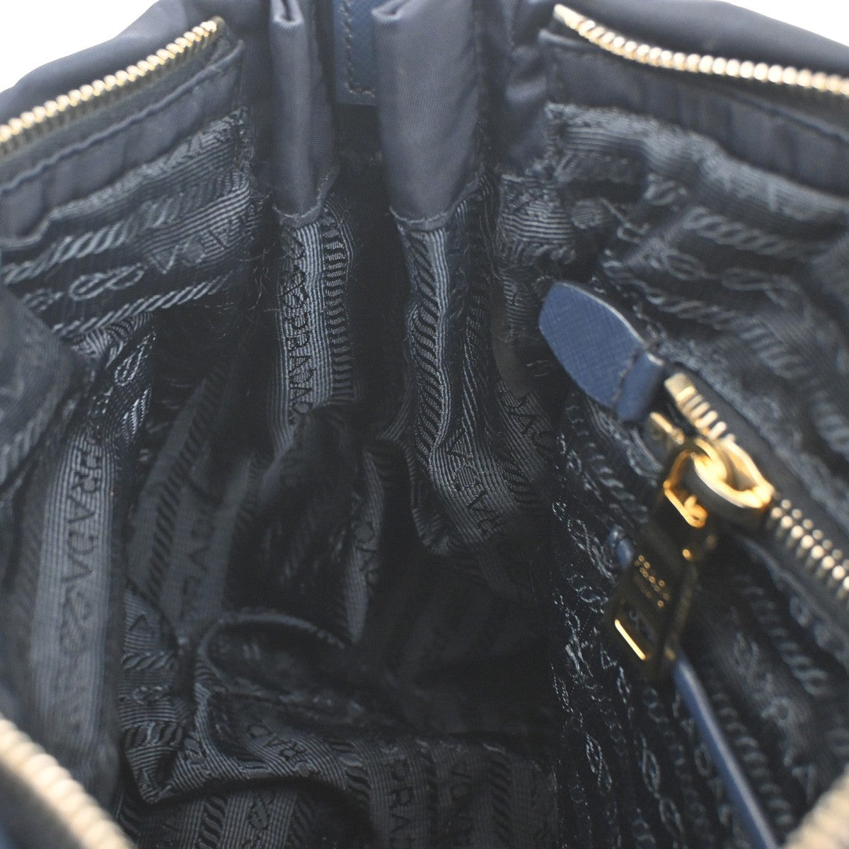 Prada Zip Convertible Shopping Tote Tessuto with Saffiano Leather, NAVY, NYLON, Handbag