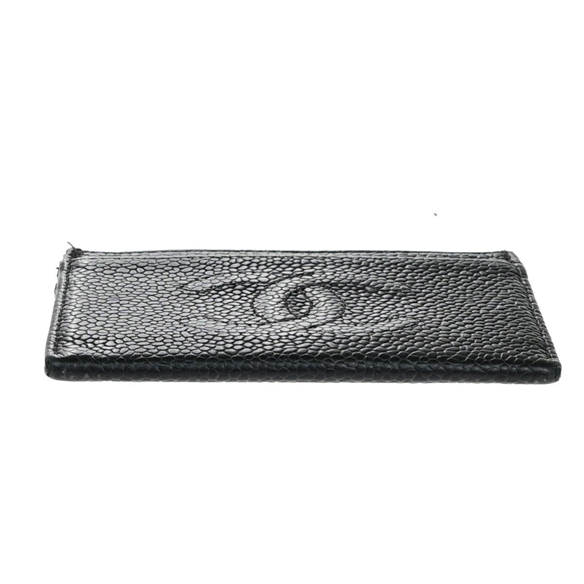 Chanel Logo CC Card case Grained  Leather, BLACK, CALFSKIN, Wallets