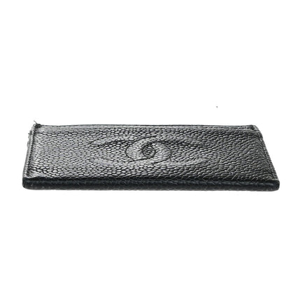 Chanel Logo CC Card case Grained  Leather, BLACK, CALFSKIN, Wallets