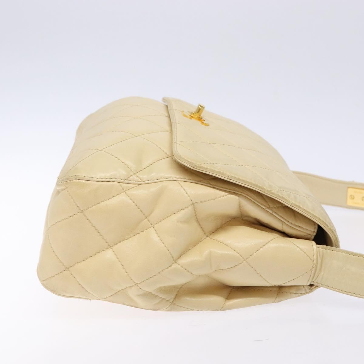 Chanel Vintage CC Flap Crossbody Bag Quilted Lambskin, BEIGE, LEATHER, Shoulder bag