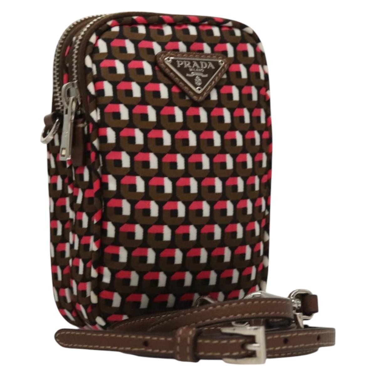 Prada Baguette Shoulder Bag Quilted Tessuto with Leather, BROWN, NYLON, Shoulder bag