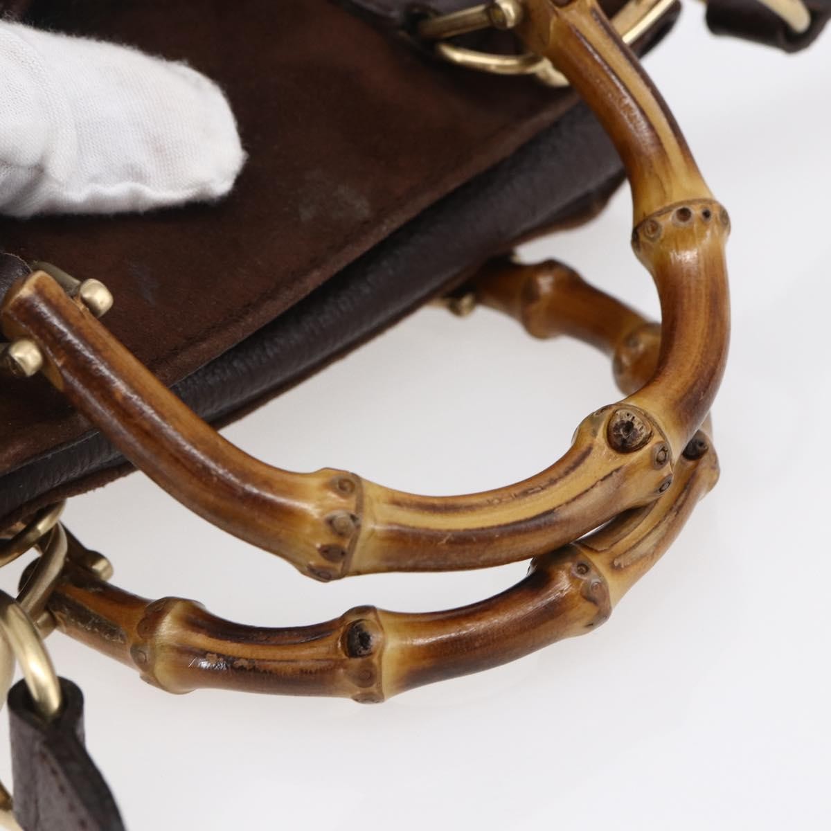 Gucci Vintage Bamboo Front Pocket Tote Suede, BROWN, SUEDE, Handbag