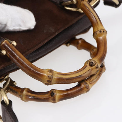 Gucci Vintage Bamboo Front Pocket Tote Suede, BROWN, SUEDE, Handbag