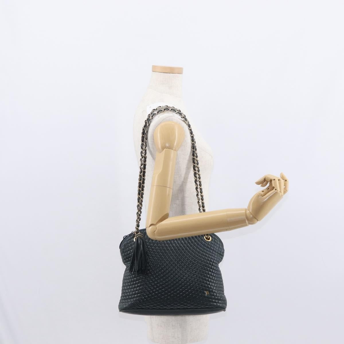 Bally Vintage Chain Shoulder Bag Quilted Leather, NAVY, LEATHER, Shoulder bag