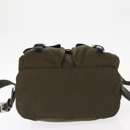 Prada Vela Double Front Pocket Backpack Tessuto with Saffiano Leather, KHAKI, NYLON, Backpack