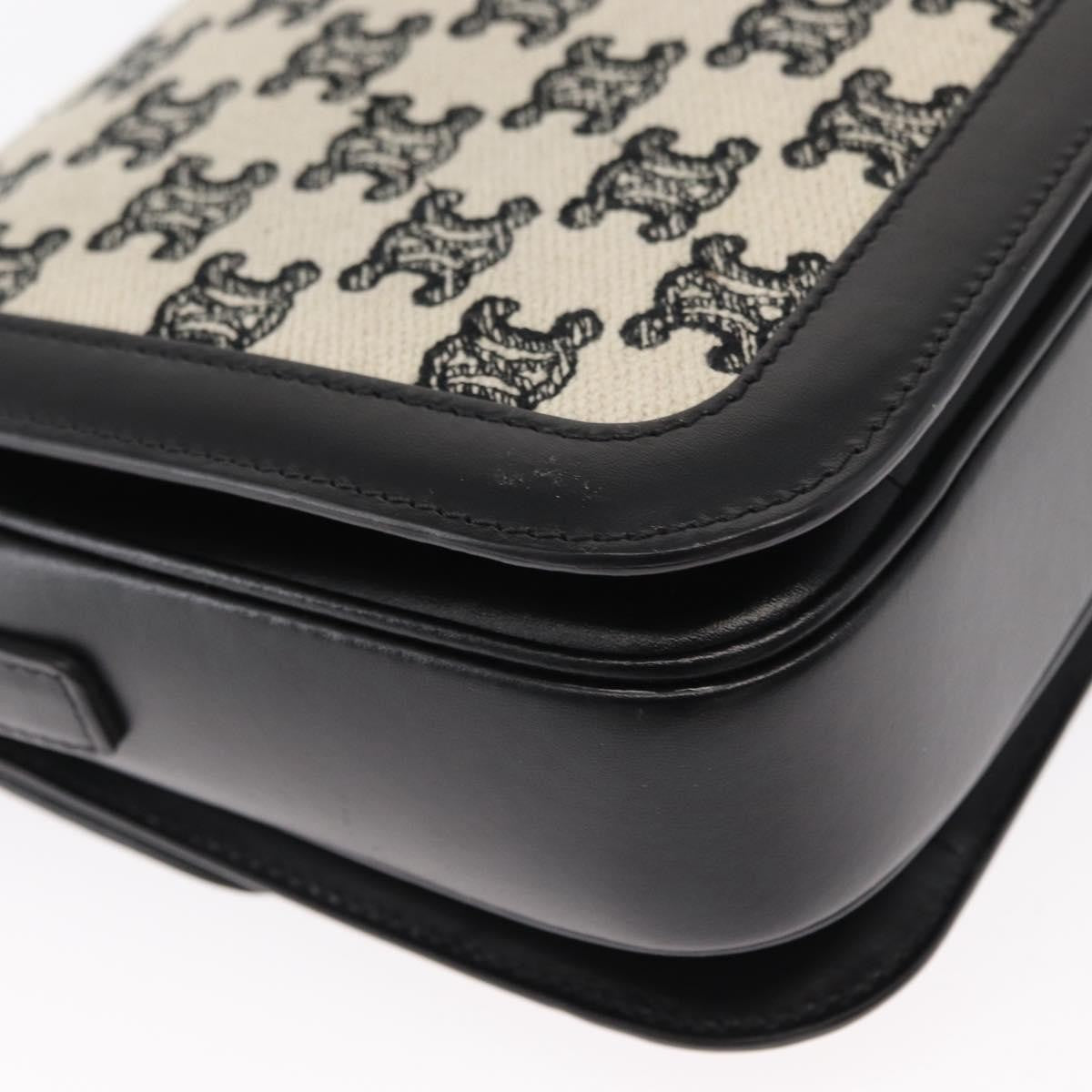 Celine Triomphe Shoulder Bag Canvas with Leather, BLACK, LEATHER, Shoulder bag