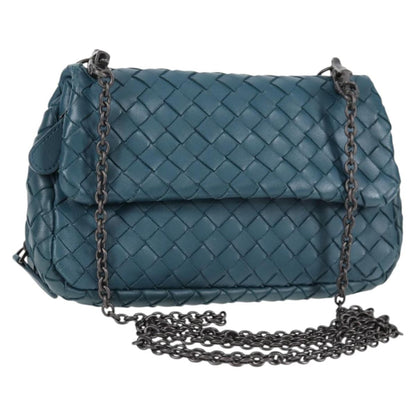 Bottega Veneta Expandable Chain Crossbody Bag Intrecciato Nappa, BLUE, LEATHER, Crossbody bag