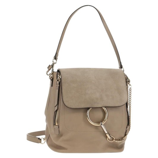Chloe Faye Backpack Leather and Suede, BEIGE, LEATHER, Backpack