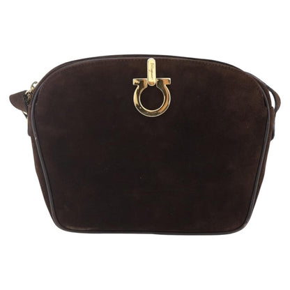 Salvatore Ferragamo Gancini Shoulder Bag Suede, BROWN, SUEDE, Shoulder bag