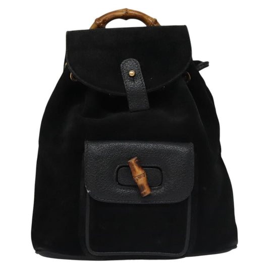 Gucci Gucci bamboo backpack daim, BLACK, SUEDE, Backpack