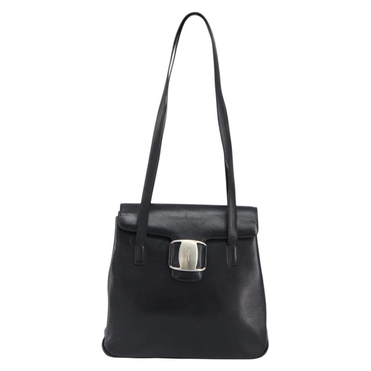 Salvatore Ferragamo Vala Shoulder Bag Leather, BLACK, LEATHER, Tote bag