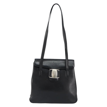 Salvatore Ferragamo Vala Shoulder Bag Leather, BLACK, LEATHER, Tote bag