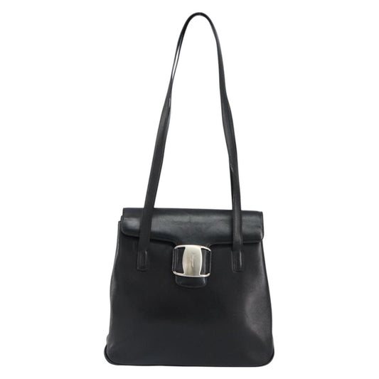 Salvatore Ferragamo Vala Shoulder Bag Leather, BLACK, LEATHER, Tote bag