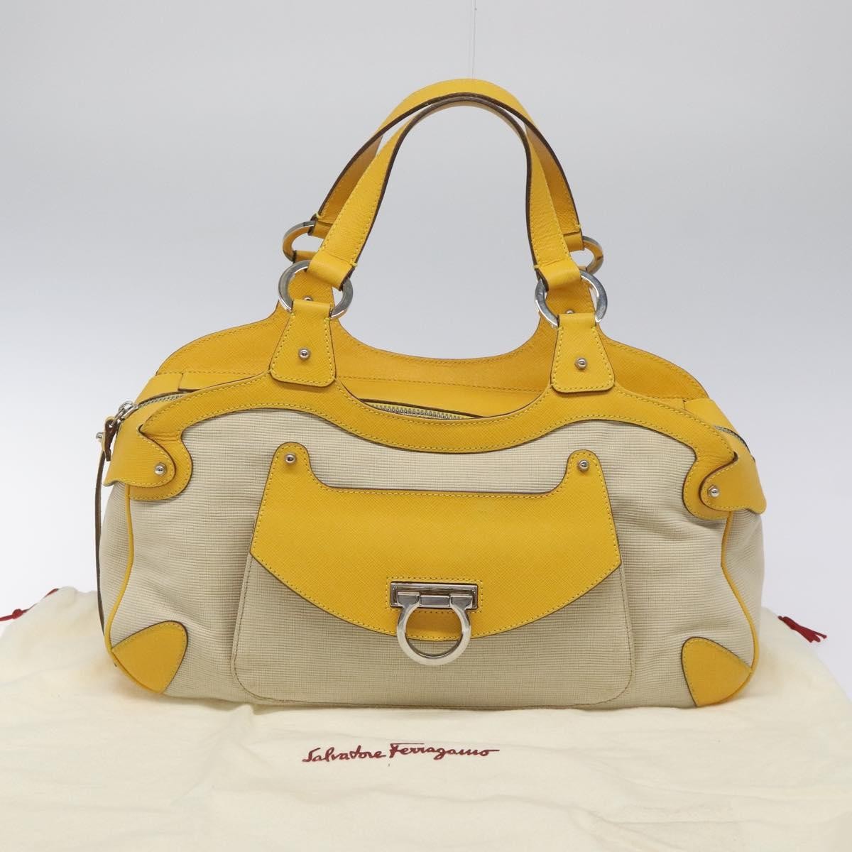 Salvatore Ferragamo Gancini handbag Canvas and Leather, YELLOW, CANVAS, Handbag