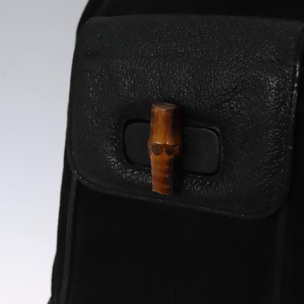 Gucci Vintage Bamboo Backpack Suede and Leather, Black, Suede, Backpack