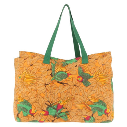 Hermes Beach Tote Printed Toile, ORANGE, CANVAS, Tote bag