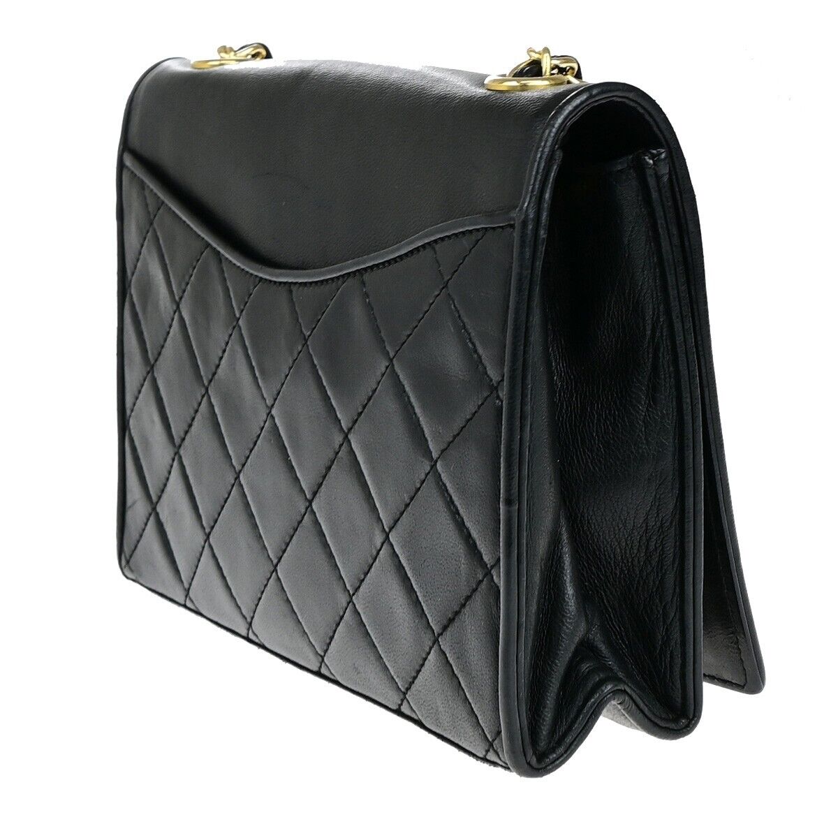 Chanel Vintage CC Chain Full Flap Bag Quilted Leather, BLACK, LEATHER, Shoulder bag