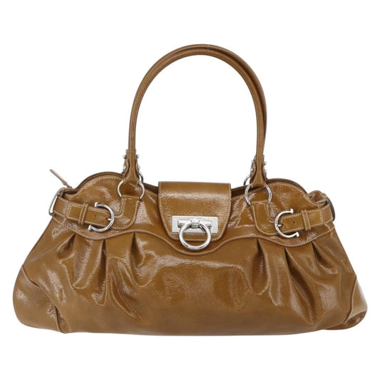 Salvatore Ferragamo Gancini handbag Patent leather, Brown, Patent Leather, Handbag