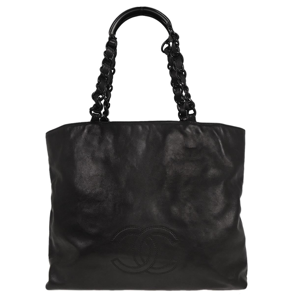 Chanel Vintage CC Resin Chain Tote Leather, BLACK, LEATHER, Tote bag