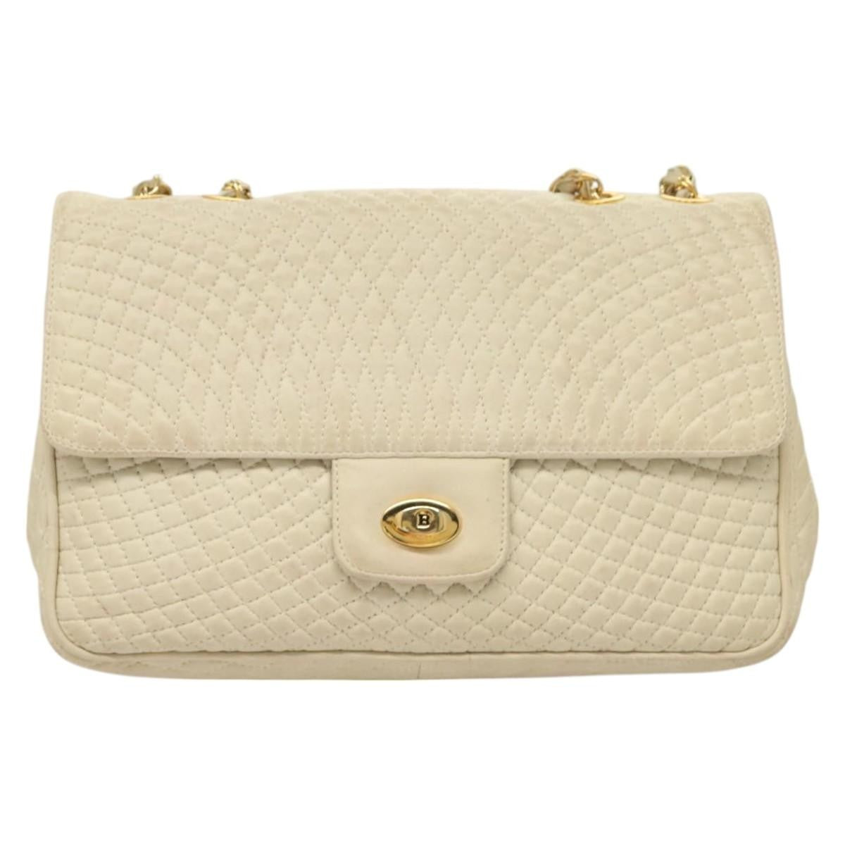 Bally Vintage Chain Shoulder Bag Quilted Leather, WHITE, LEATHER, Shoulder bag