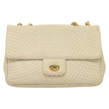 Bally Vintage Chain Shoulder Bag Quilted Leather, WHITE, LEATHER, Shoulder bag