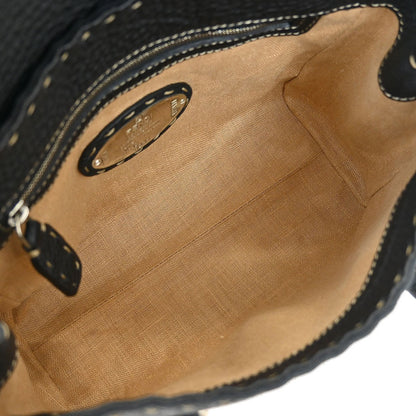 Fendi Selleria Linda Satchel Pebbled Leather, BLACK, LEATHER, Handbag